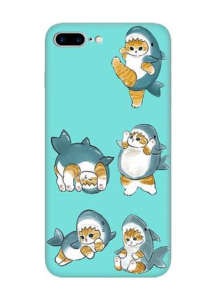 Матовый бирюзовый чехол на apple iphone 7 plus / iphone 8 plus :: котенки акулы (принт 381)
