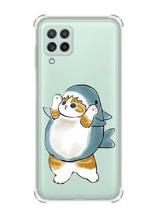 Чехол с утолщёнными углами на samsung galaxy a22 5g / a22s 5g :: котенок акула (принт 379)