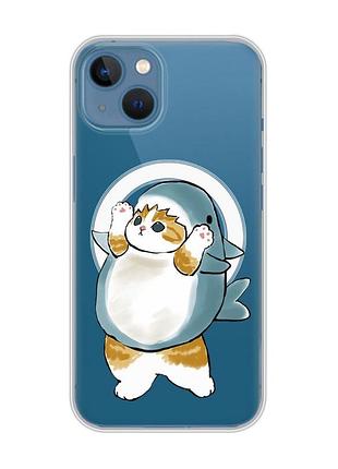 Магнитный чехол на iphone 13 (6.1) с поддержкой magsafe :: котенок акула (принт 379)