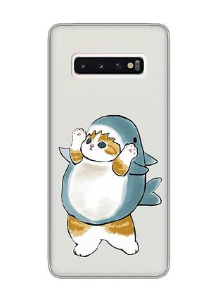 Прозрачный чехол на samsung galaxy s10 :: котенок акула (принт 379)