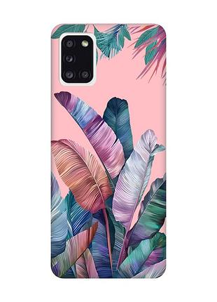 Матовый розовый чехол на samsung galaxy a31 :: тропики (принт 372)