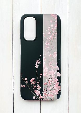 Матовый чехол на samsung galaxy a14 5g черный :: сакура в цвету (принт 286)