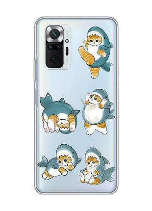 Прозрачный чехол для xiaomi redmi note 10 pro / 10 pro max :: котенки акулы (принт 381)