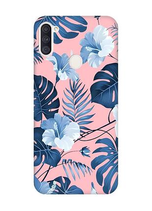 Матовый розовый чехол на samsung galaxy a11 :: тропики (принт 373)