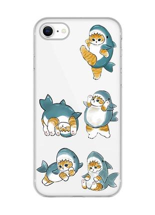 Прозрачный чехол для iphone 7, 8 :: котенки акулы (принт 381)