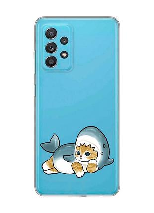 Прозрачный чехол на samsung galaxy a52 :: котенок акула (принт 355)
