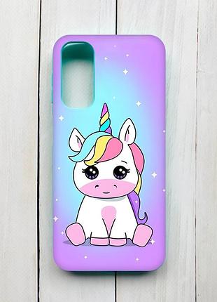 Матовый чехол с бирюзовыми боками на samsung galaxy a24 :: единорог (принт 103)