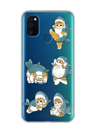 Прозрачный чехол на samsung galaxy m30s/m21 :: котенки акулы (принт 381)