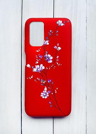 Матовий чохол на xiaomi redmi 9t червоний :: гілочка квітів (принт 278)