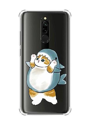 Чехол с утолщенными углами на xiaomi redmi 8 :: котенок акула (принт 379)