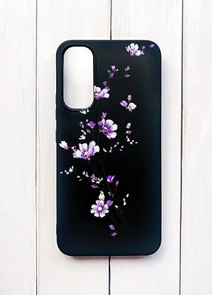 Матовый чехол на samsung a34 5g черный :: веточка цветов (принт 278)