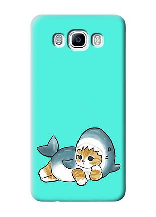 Матовий бірюзовий чохол на samsung galaxy j7(2016) j710 :: котик акула (принт 355)