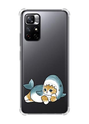 Чехол с утолщёнными углами для xiaomi redmi note 11 5g :: котенок акула (принт 355)