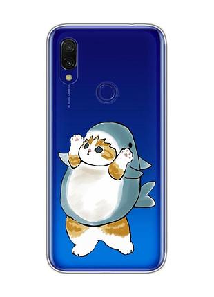 Прозрачный чехол для xiaomi redmi 7 :: котенок акула (принт 379)
