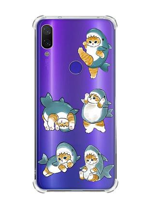 Чохол з потовщеними кутами на xiaomi redmi note 7/note 7 pro :: котики акули (принт 381)