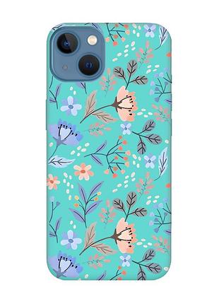 Матовый бирюзовый чехол на apple iphone 13 :: цветочный фон (принт 371)