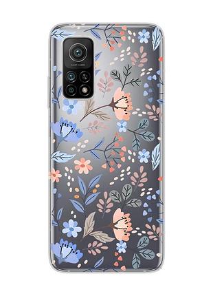 Прозорий чохол на xiaomi mi 10t/mi 10t pro :: квітковий фон (принт 371)