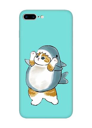 Матовый бирюзовый чехол на apple iphone 7 plus / iphone 8 plus :: котенок акула (принт 379)
