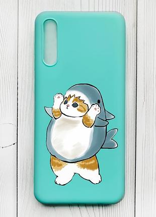 Матовый бирюзовый чехол на samsung galaxy a50 (2019) a505/a30s :: котенок акула (принт 379)