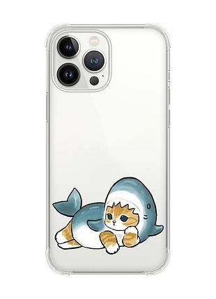 Чохол із потовщеними кутами на iphone 14 pro max :: котик акула (принт 355)