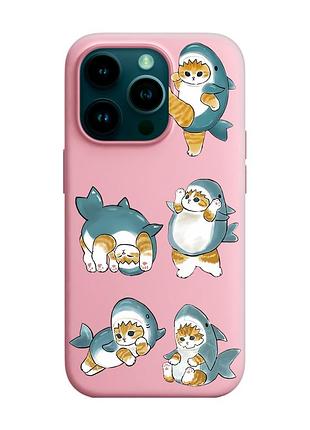 Матовий рожевий чохол на apple iphone 14 pro :: котики акули (принт 381)