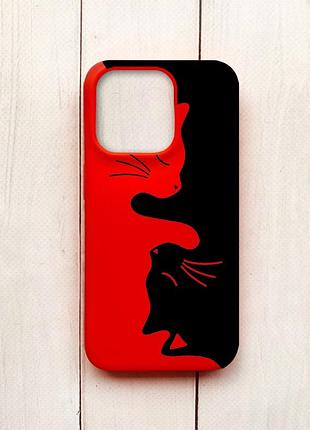 Матовый чехол на iphone 15 pro красный :: кошечки (принт 118)