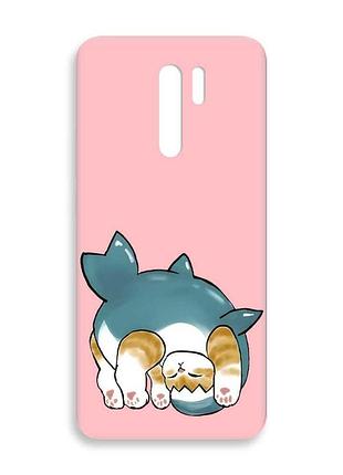 Матовый розовый чехол на xiaomi redmi 9 :: котенок акула (принт 378)