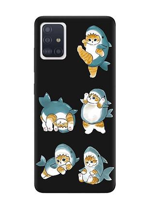 Матовий чорний чохол на samsung galaxy a51 :: котики акули (принт 381)
