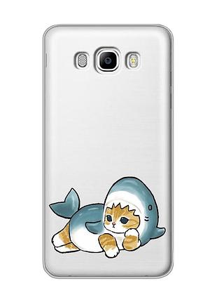 Прозрачный чехол на samsung galaxy j7(2016) j710 :: котенок акула (принт 355)