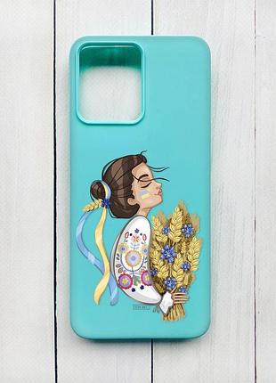 Матовий чохол на xiaomi redmi 12 бірюзовий :: українка з колосками (принт 172)