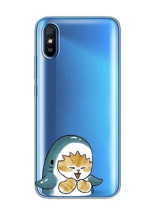 Прозорий чохол на xiaomi redmi 9a :: котик акула (принт 376)