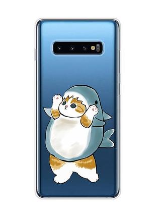 Прозрачный чехол на samsung galaxy s10 plus :: котенок акула (принт 379)