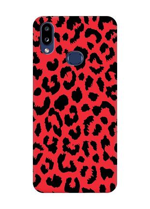 Матовый красный чехол на samsung galaxy a10s (a107) :: леопардовый принт (принт 374)