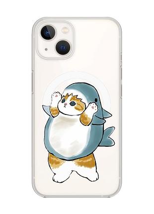 Магнітний чохол на iphone 14 plus із підтримкою magsafe :: котик акула (принт 379)