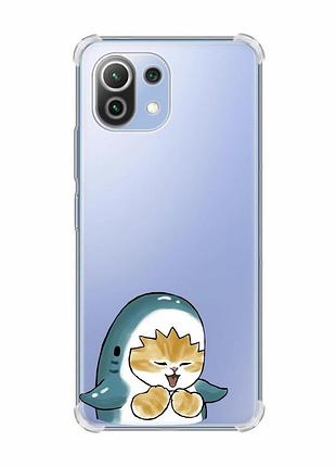 Чехол с утолщёнными углами на xiaomi mi 11 lite :: котёнок акула (принт 376)