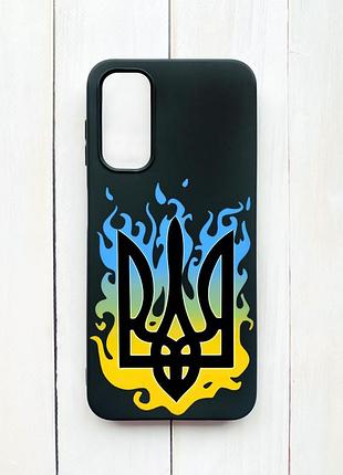 Матовый чехол на samsung galaxy a14 5g черный :: тризуб пламя (принт 257)