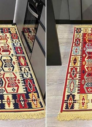 Красно-желтый ковер для дома из хлопка, без ворса, двусторонний, размер 80x200