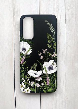 Матовый чехол на samsung galaxy a05s (a057) черный :: цветы полевые (принт 363)
