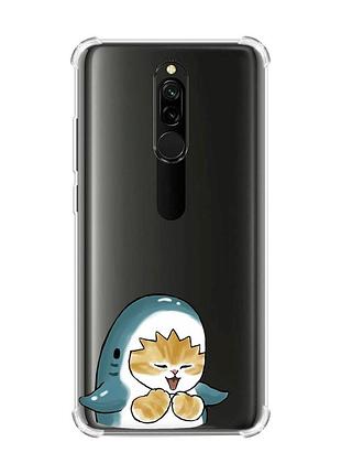 Чехол с утолщенными углами на xiaomi redmi 8 котёнок акула (принт 376)