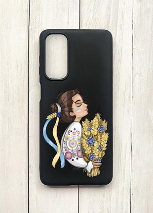 Матовий чохол на samsung galaxy m54 чорний :: українка з колосками (принт 172)