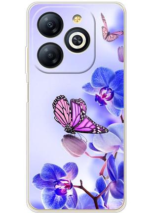 Чехол силиконовый с картинкой на infinix smart 8 plus (цветок, бабочка на орхидее)