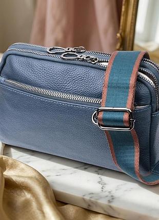 Стильна сумка для жінок з кишенями з натуральної шкіри vintage 22600 синя