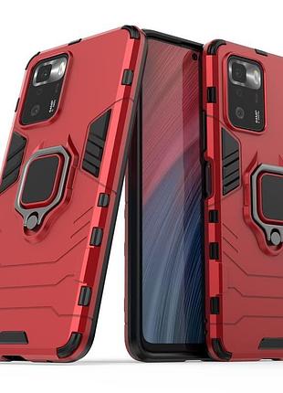 Чехол fiji ring для xiaomi redmi note 10 pro 5g (asian version) бронированный бампер с кольцом красный