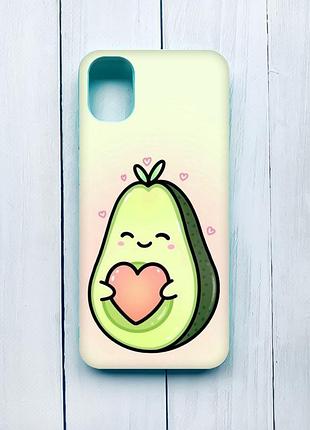 Матовый чехол с бирюзовыми боками на samsung galaxy a05 (a055) :: кавай авокадо с сердечком (принт 310)