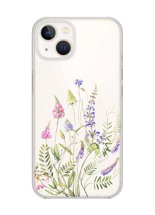 Прозрачный чехол с защитой камеры на iphone 14 plus :: цветочная идиллия (принт 382)