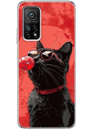 Чехол силиконовый с картинкой на xiaomi mi 10t (стильный котик)