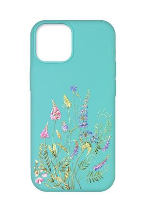 Матовый бирюзовый чехол на iphone 12 pro max :: цветочная идиллия (принт 382)