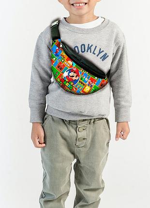 Сумка-бананка супер маріо "super mario" з принтом, 35х15см, дитяча, молодіжна (00018)