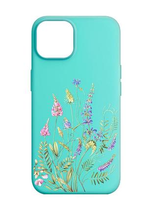 Матовый бирюзовый чехол на apple iphone 14 :: цветочная идиллия (принт 382)