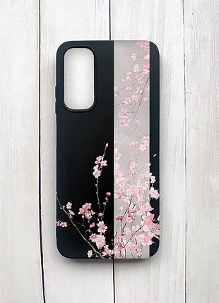 Матовый чехол на samsung galaxy a05s (a057) черный :: сакура в цвету (принт 286)